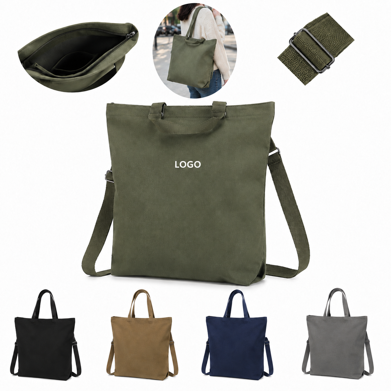 Multi-Functional Cotton Canvas 3-Way Carryall Bag