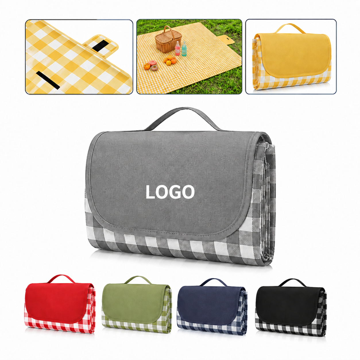 Portable Waterproof Checkered Picnic Mat with Integrated Handle