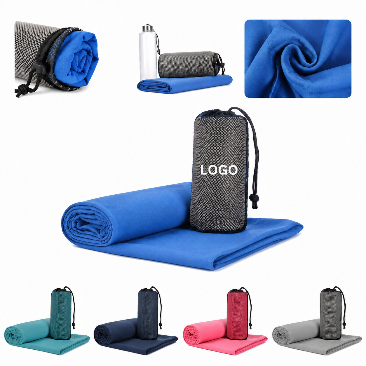 Portable Microfiber Fitness Towel with Drawstring Mesh Bag