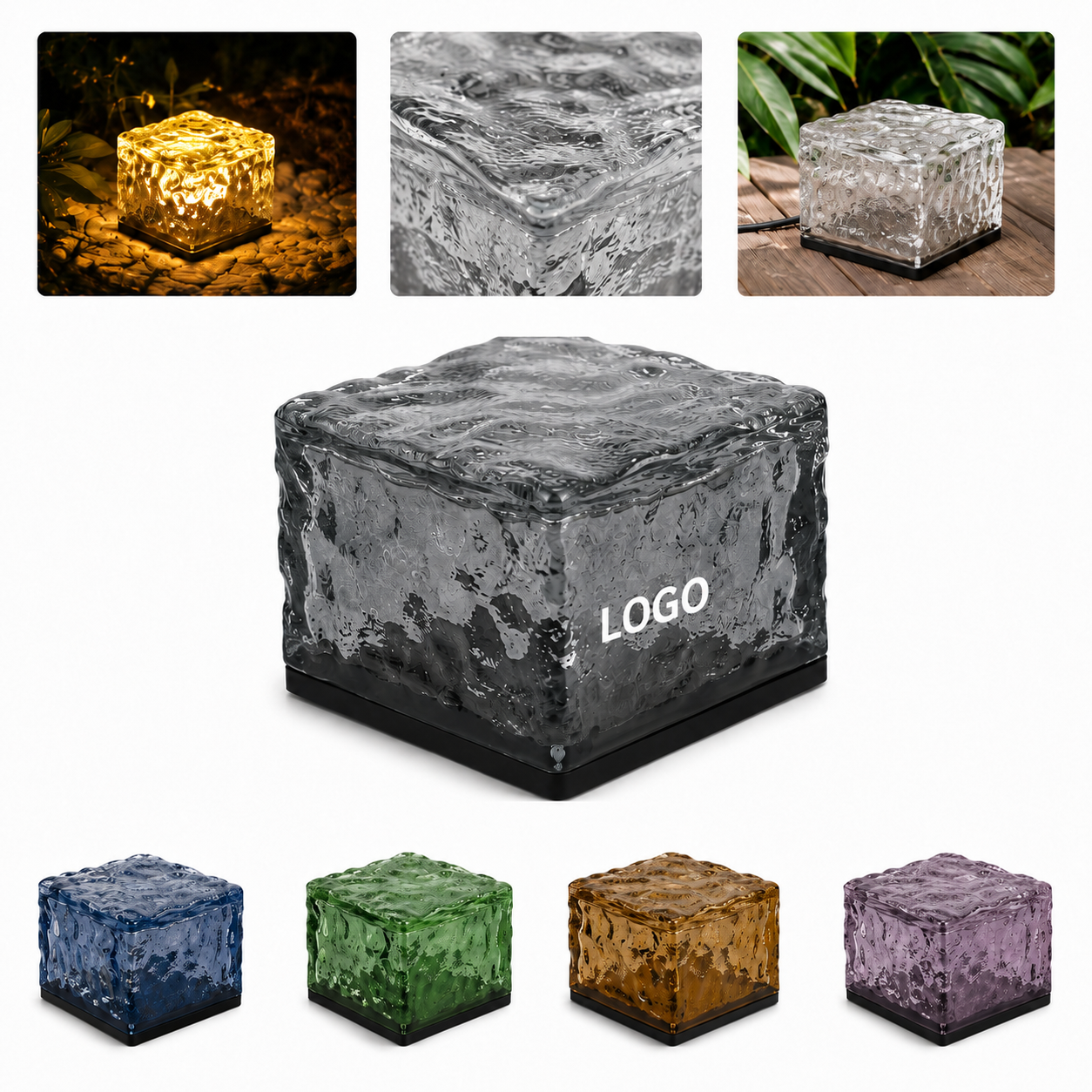 Ice Textured Glass Cube LED Accent Lamp