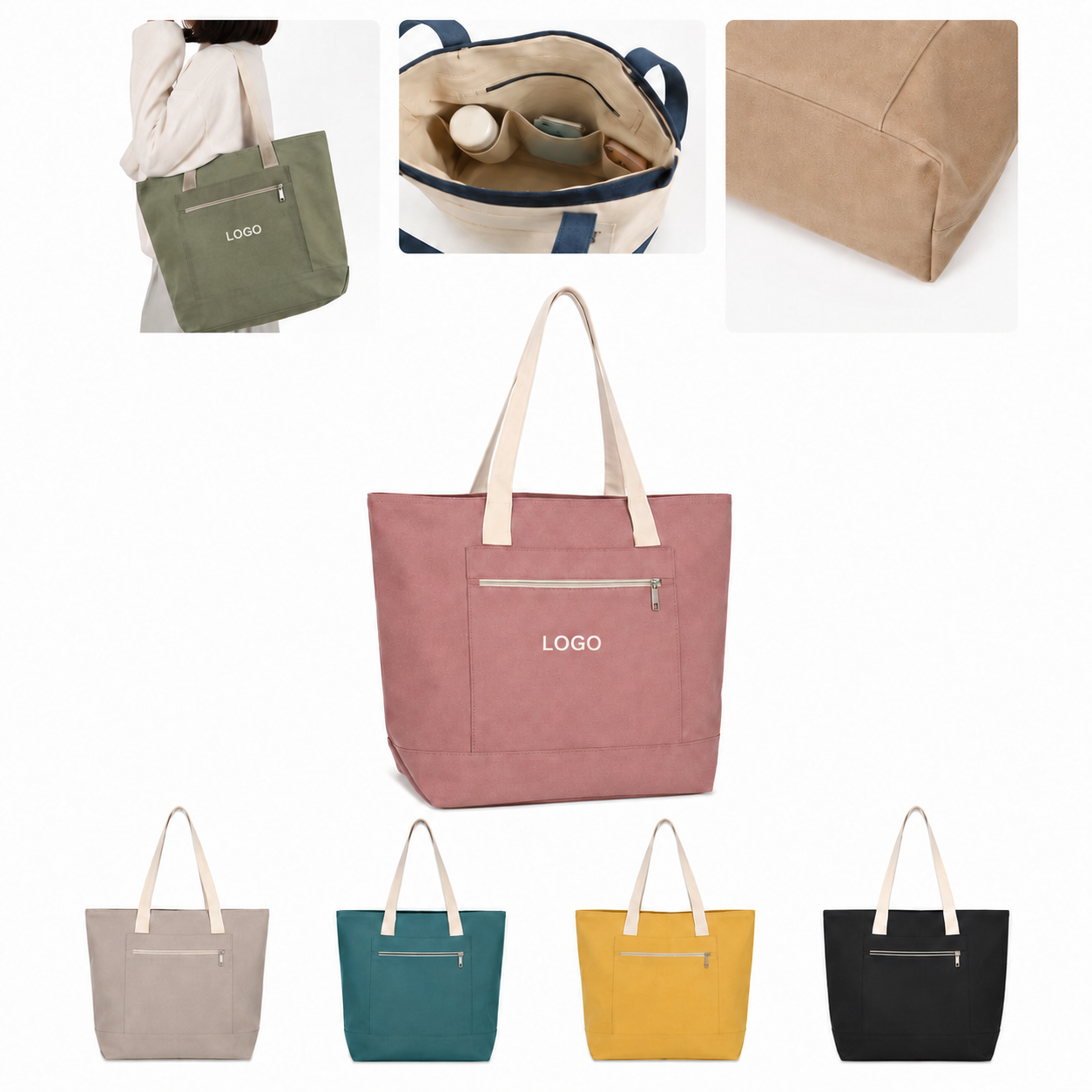 Heavyweight Cotton Canvas Boat Tote with Front Zippered Utility Pocket