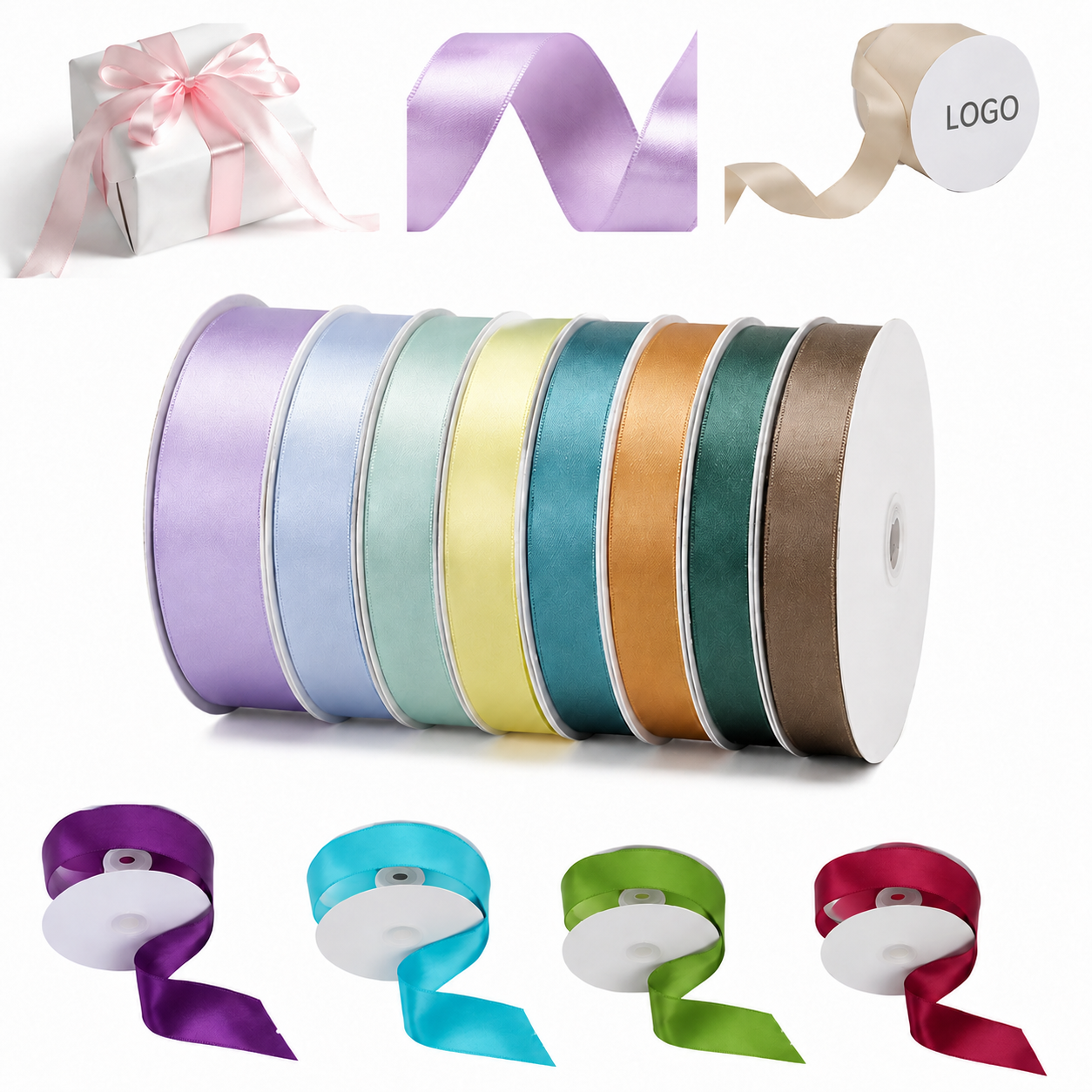 Personalized Single Face Satin Ribbon Roll for Branding and Gift Packaging