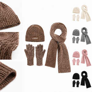 Tri-Piece Textured Heather Knit Cold Weather Set