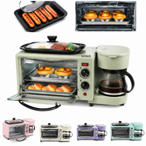 Multi-Functional 3-in-1 Compact Breakfast Hub with Griddle, Toaster Oven, and Brewer