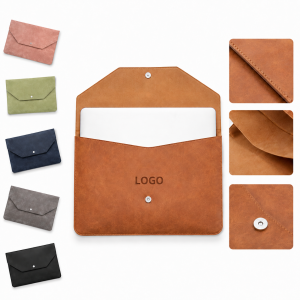 Slim 13-Inch Faux Suede Laptop Sleeve with Metallic Snap Closure