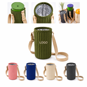 Insulated Quilted Cotton Beverage Carrier with Adjustable Crossbody Strap